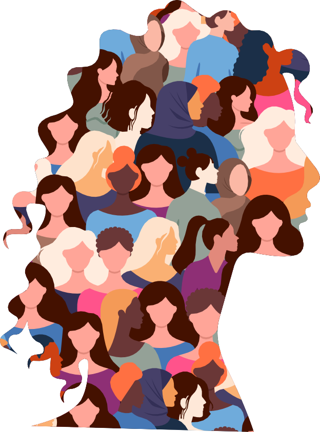 Abstract illustration of diverse people symbolizing community support at The Midnight Mission in Los Angeles