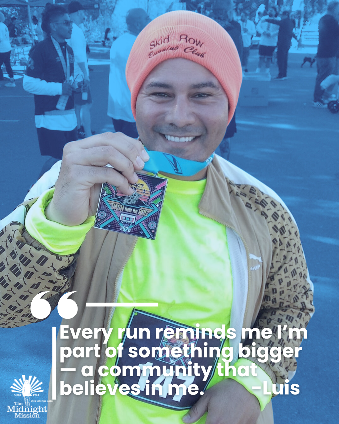 Luis, Wearing A Skid Row Running Club Cap, Holds His Race Medal And Shares How Running Builds Community
